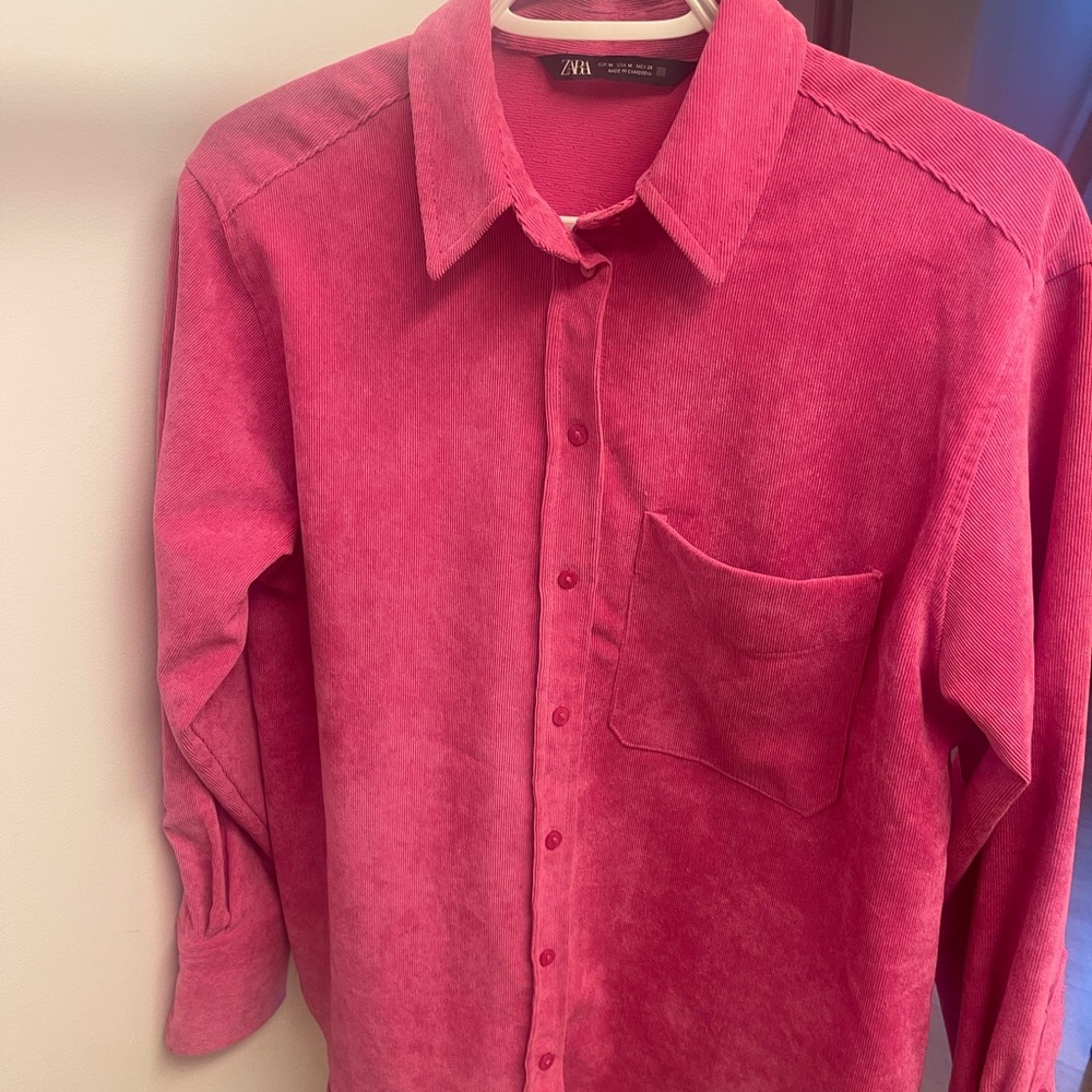 Zara woman vibrant Pink Corduroy Shirt